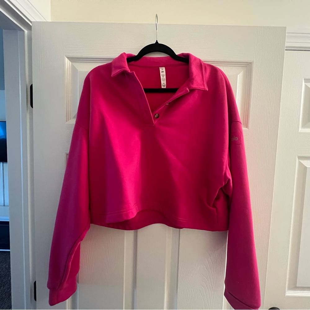 ALO Yoga Bright Pink Cropped Snap-Front Pullover